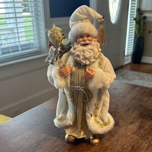 Sparkling Christmas Santa with Gifts - Golden Figurine - 11.5 in Tall